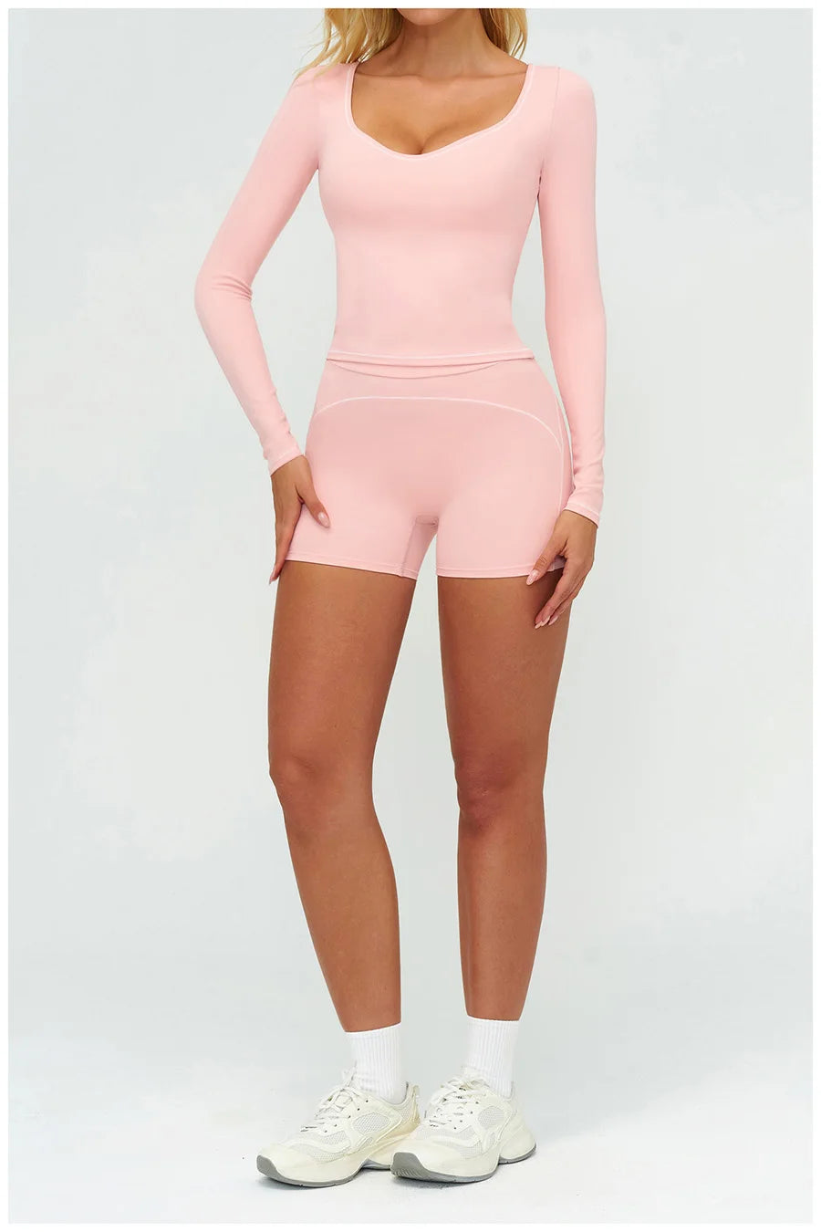 Women Yoga Set Tracksuit Sportswear Workout Athletic Wear Gym Vest Shorts Legging Fitness Bra Crop Top Long Sleeve Sports Suits