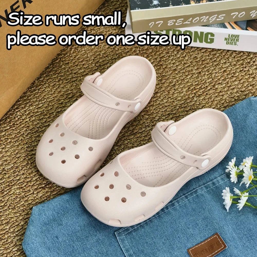 Summer New Women's Cute Ballet Hole Shoes Retro EVA Outer Wear Mary Jane Shoes Anti Slip Outdoor Beach Sandals