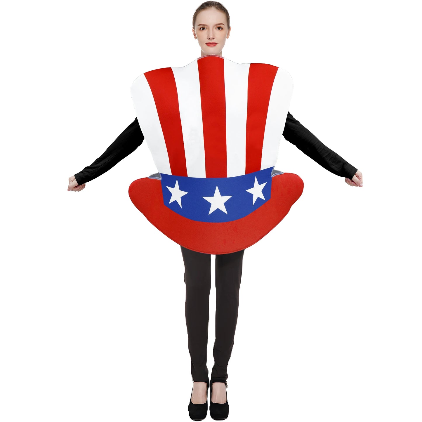 [You're My Secret] Uncle Sam Hat Shaped Costume USA Stars Stripes Funny Novelty Outfit 4th of July Printed Patriotic Dress Up