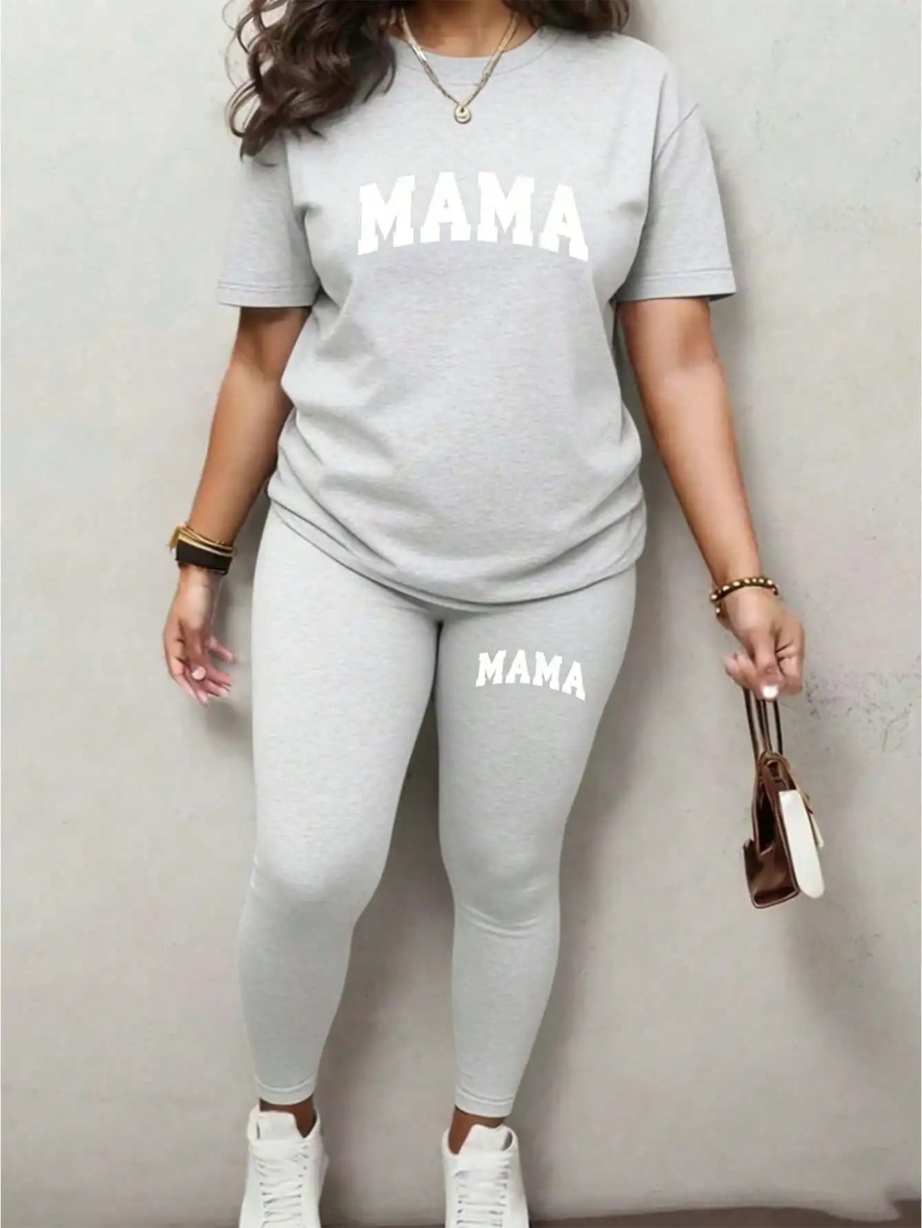 2026 Women's New Casual Spring/Summer Two Piece Set Round Neck Letter Printed Short Sleeve T-shirt and Letter Printed Pants Set