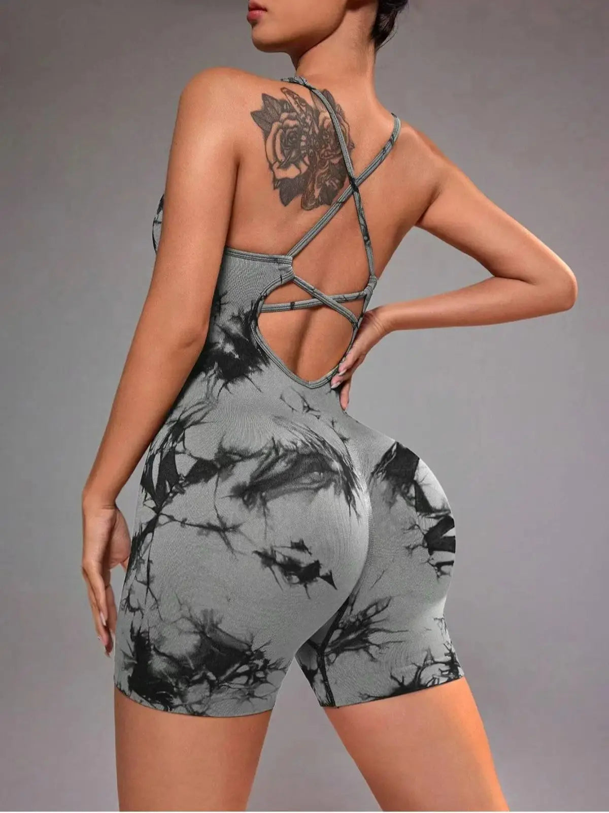 Tie Dye Yoga Bodysuit for Women - Seamless No Visible Panty Line Strappy Dance Leotard, High Cut Workout Unitard for Gym Fitness