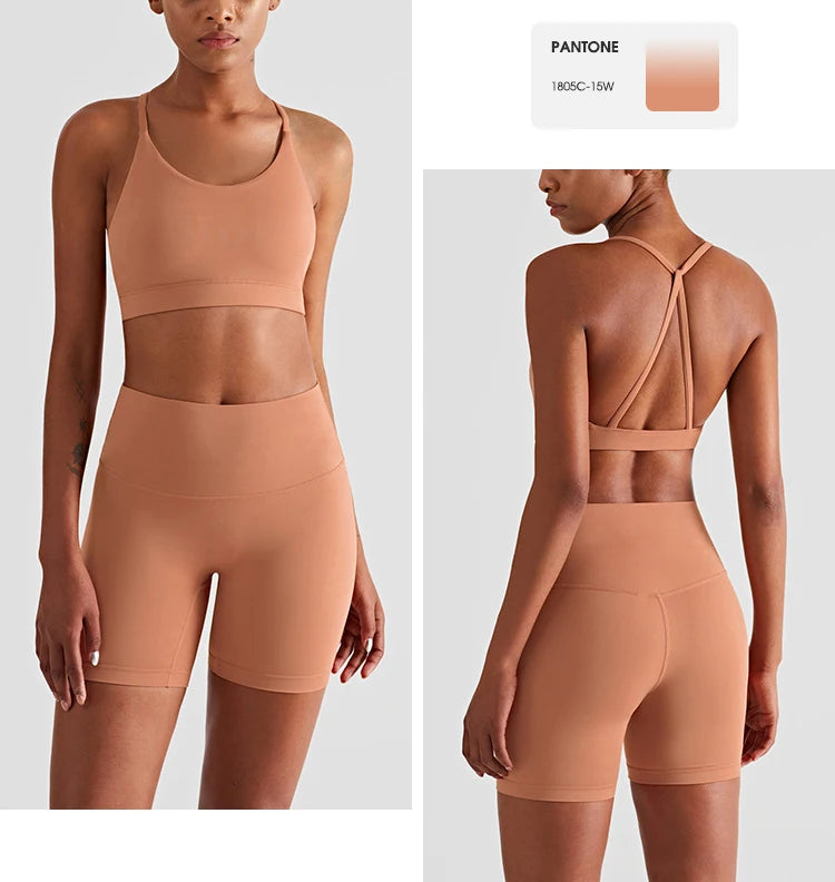 2024 New Yoga Shorts Sets Shockproof Vest High Waist Shorts Breathable Women's Tight Fitting Sports Yoga Sexy Crop Top Gym Set