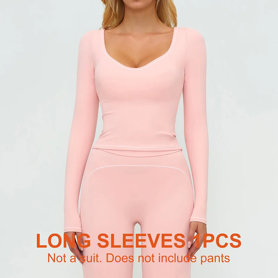 Women Yoga Set Tracksuit Sportswear Workout Athletic Wear Gym Vest Shorts Legging Fitness Bra Crop Top Long Sleeve Sports Suits