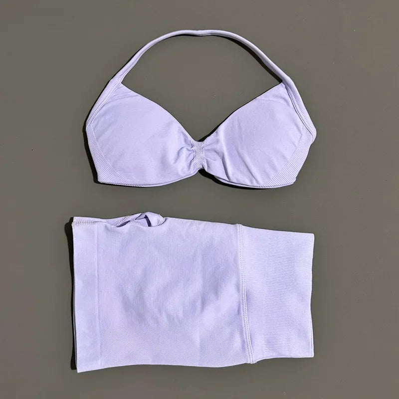 2 Piece Sports Yoga Set Sportswear Woman Gym Strappy Bra And Shorts Activewear Pilates Clothes Sports Workout Fitness Suit