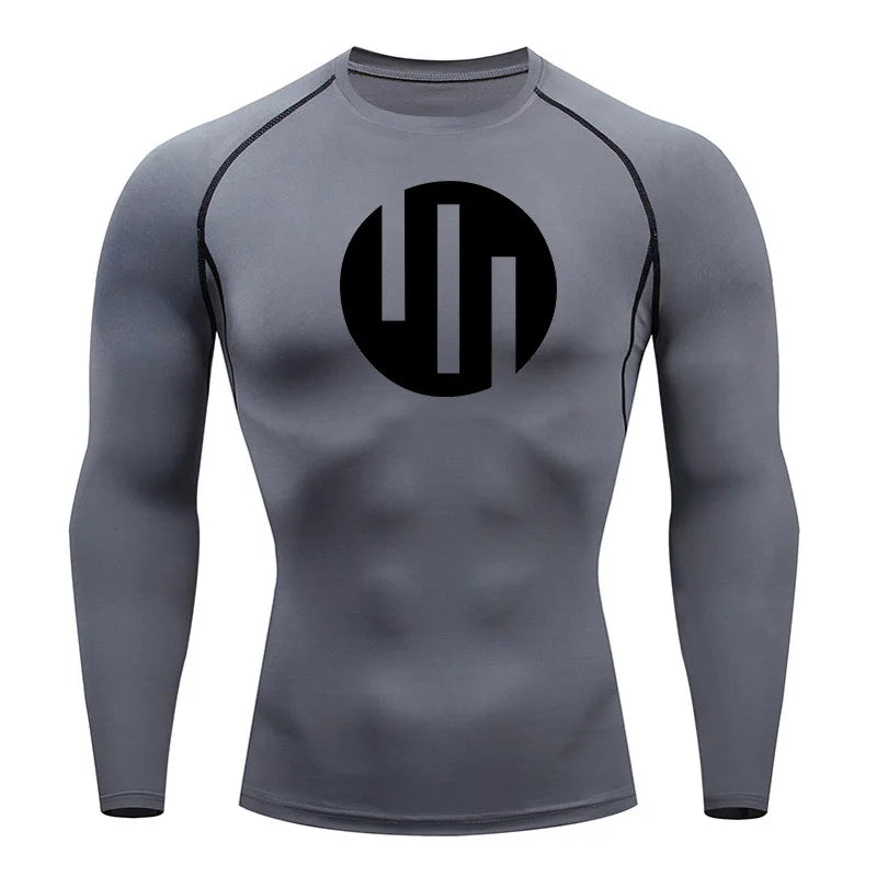 New Gym Short Sleeve Running T-Shirt Men's Compression Long Sleeve Shirt Sun Protection Quick Drying Sports Top Black Sportswear