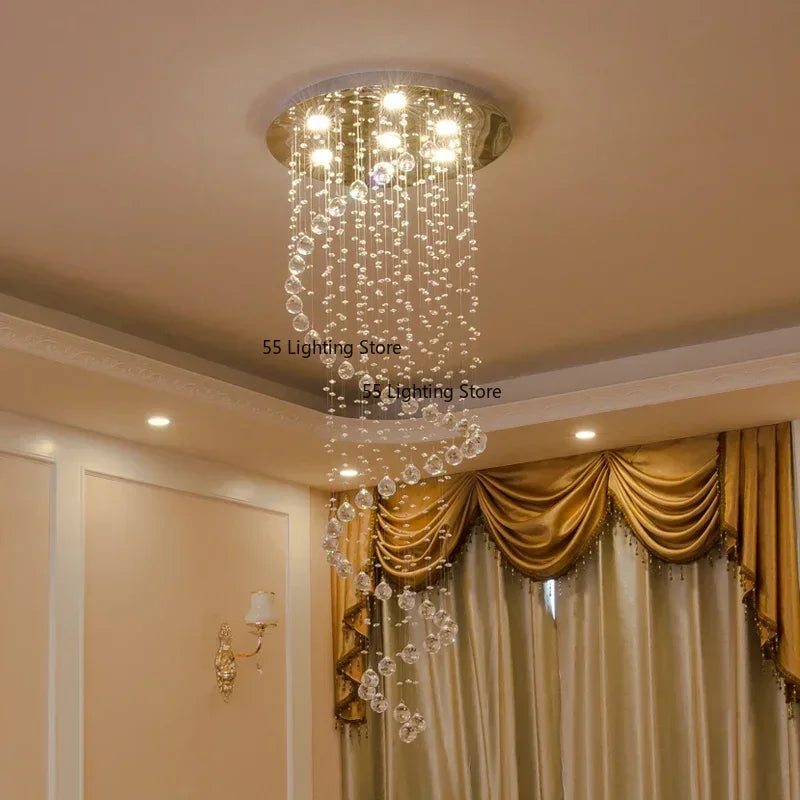 Modern Large K9 Crystal LED Chandeliers for Spiral Living Room Staircase Lamp Showcase Bedroom Kitchen Pendant Light Fixture