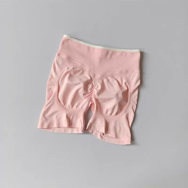 Sexy Seamless Color Blocked Yoga Shorts, Tight Fitting Peach Hip Lifting Sports, Women's Outdoor Running And Fitness Pants