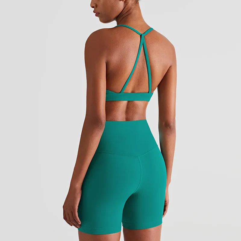 2024 New Yoga Shorts Sets Shockproof Vest High Waist Shorts Breathable Women's Tight Fitting Sports Yoga Sexy Crop Top Gym Set