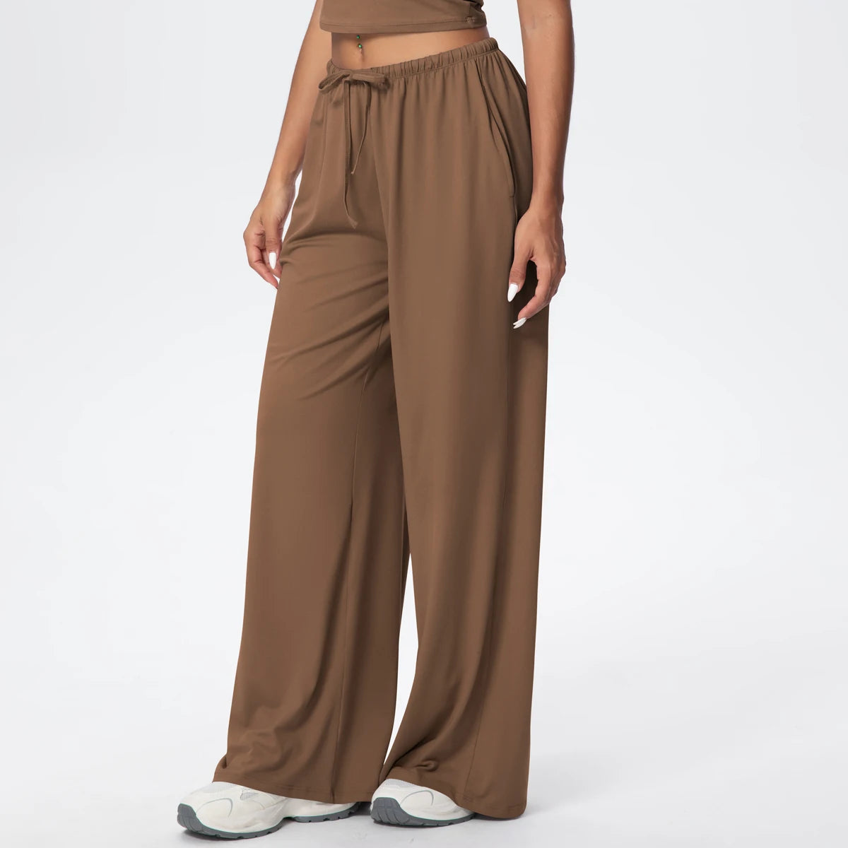 Women Quick Drying Wide Leg Yoga Pants Loose Yoga Pants High Waist With Pockets Fitness Sport Gym Workout Drawstring Full Length