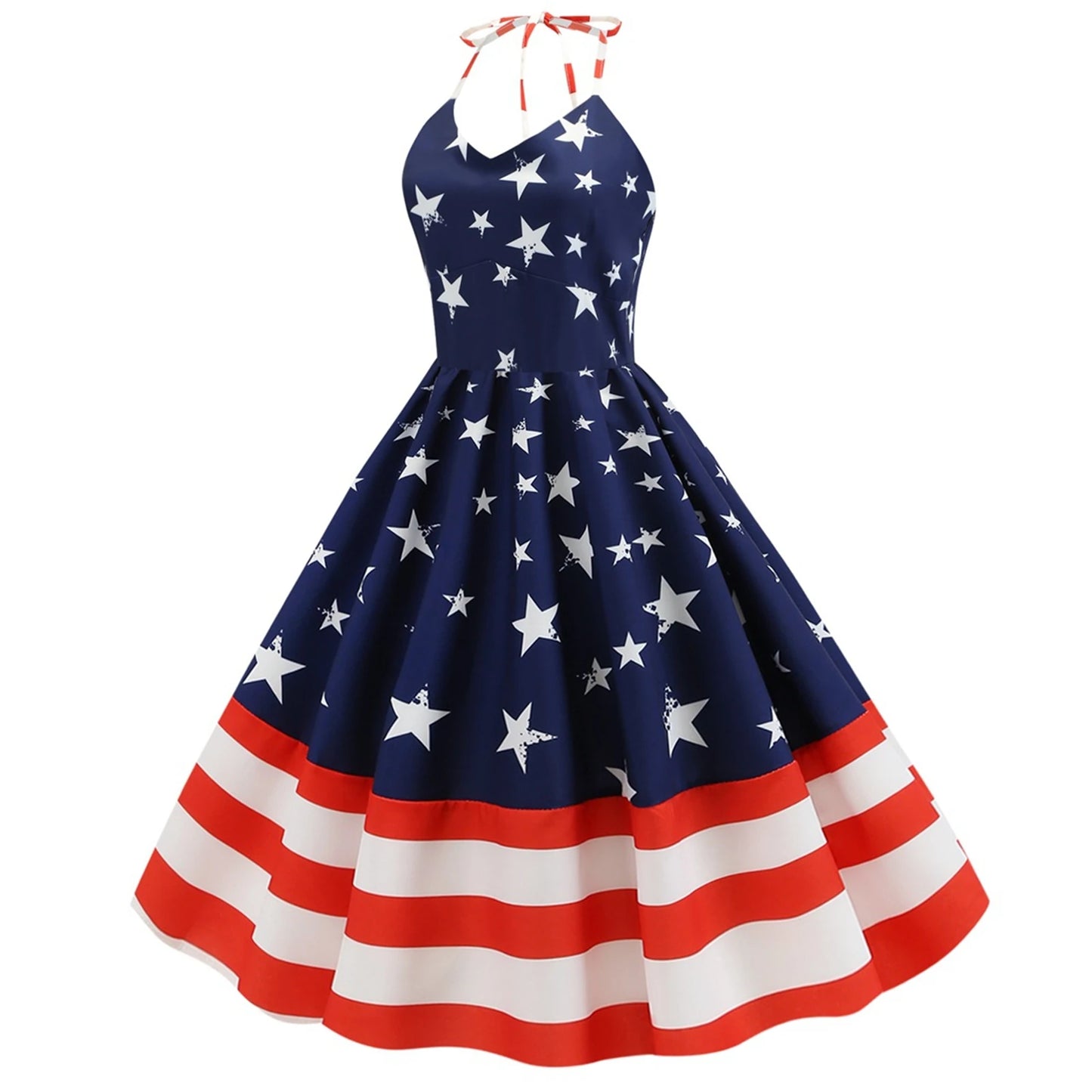 4th of July Women American Flag Print Dress Independence Day Star Flag Striped Dress Summer Beach Retro Sexy Suspender Dress