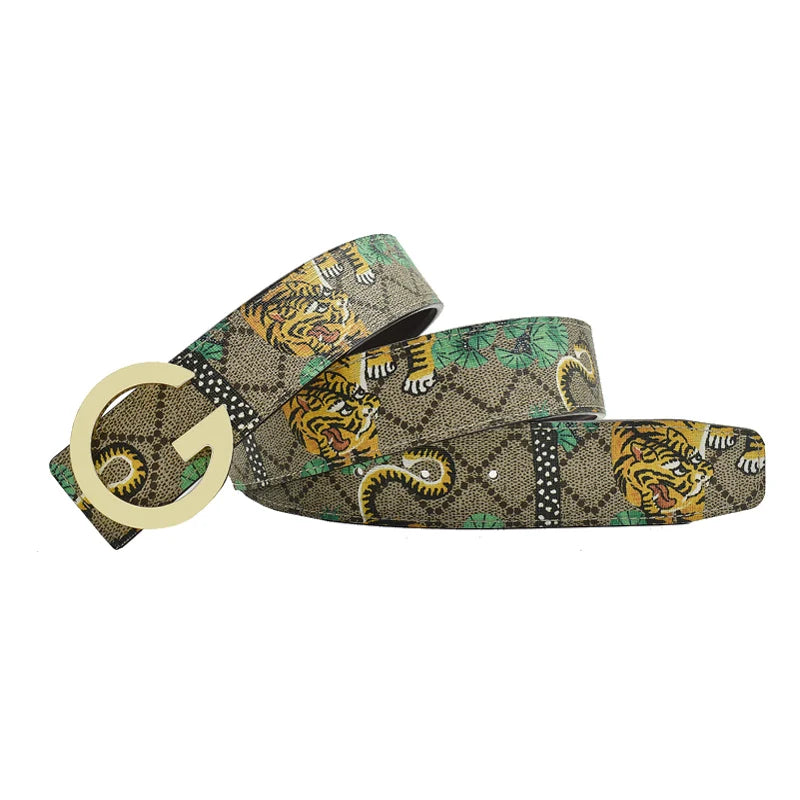 Western Tiger Print Leather Tiger Rhinestone Dragons Snake Alloy Buckle Jeans Causal Pants Men Belt