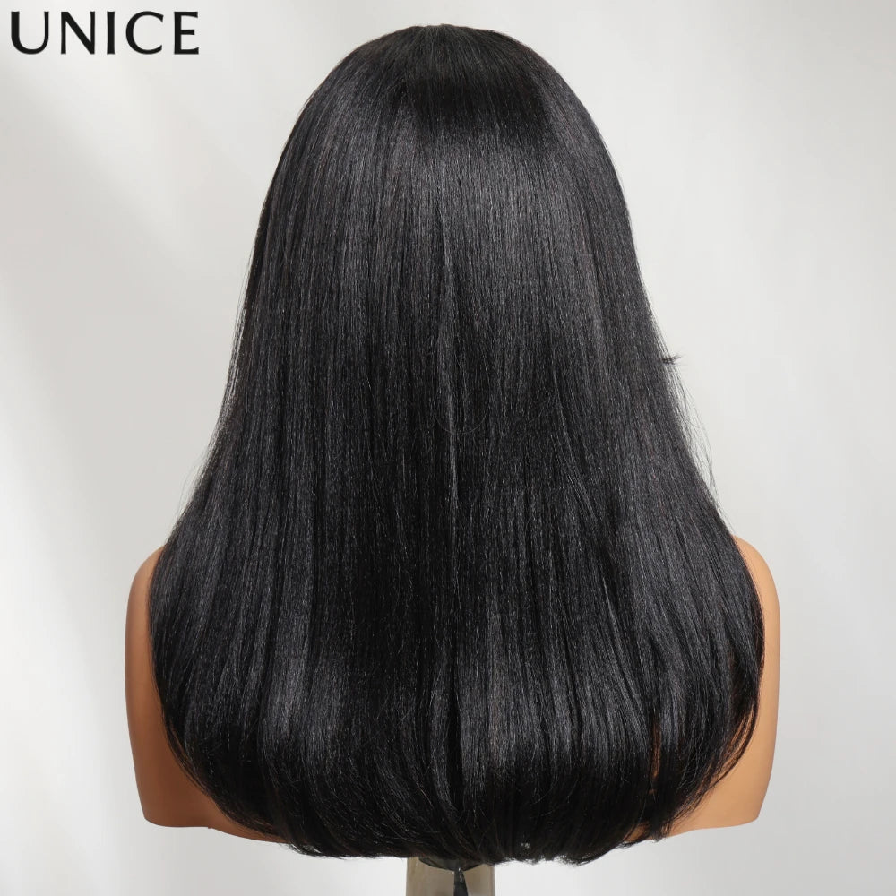 UNice Bye-Bye Knots™ 7x5 Lace Pre Layered Side Part Yaki Straight Wig Human Hair Glueless Wig Short Bob Wigs 150% Density