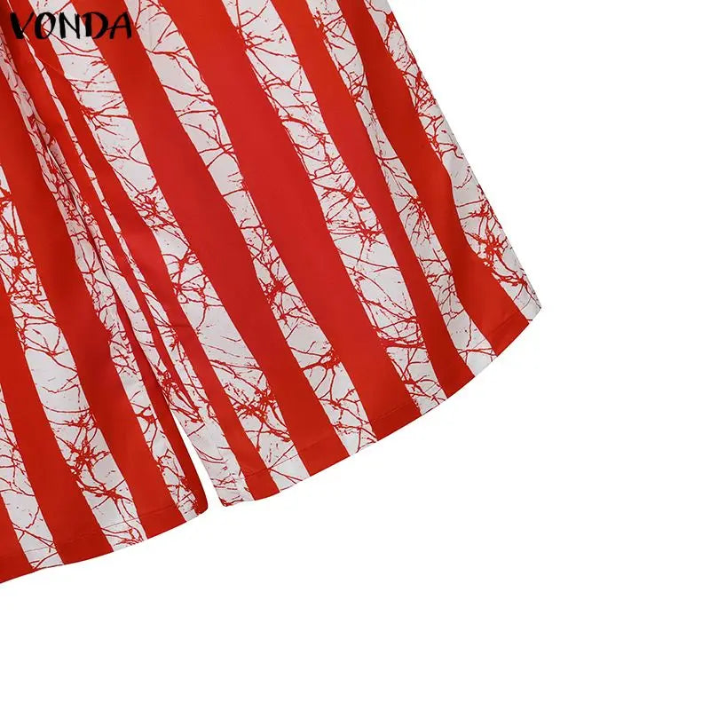 5XL VONDA Plus Size 2 Piece Outfits Autumn Women Bohemian 3/4 Sleeve Fashion Shirts Wide Leg Pants Print Vintage Pant Sets 2PCS