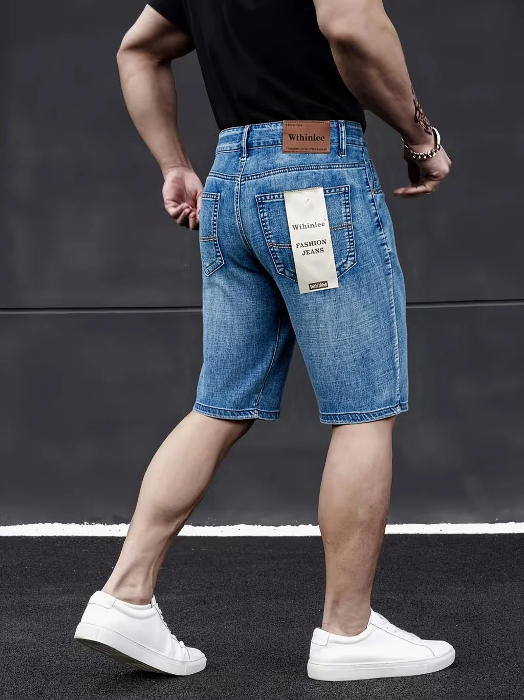 Wthinlee New Business Men's Jeans Casual Straight Stretch Fashion Classic Blue Black Men's Summer Denim Shorts Knee-Length