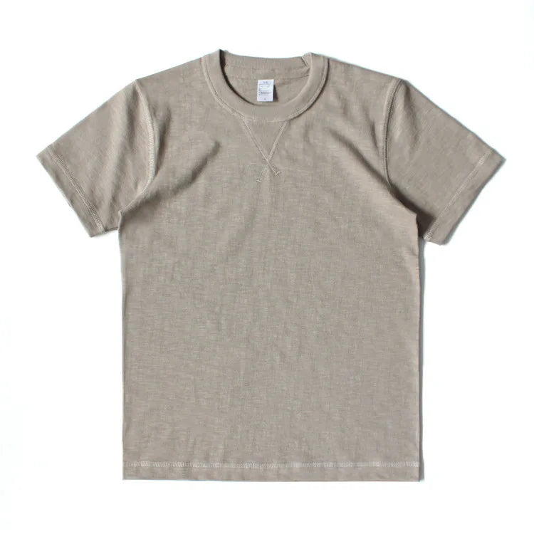 Heavy 300g Cotton T-shirt Men's Seamless Weaving Bamboo Cotton Short Sleeve Tee Tops Unisex Clean Fit Design Collar Undershirt