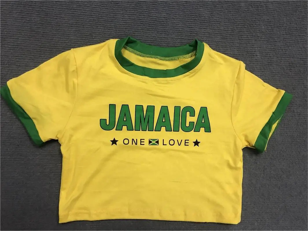 Y2K High Street Short sleeved T-shirt for Women's 2023 Summer New High Quality Pattern Embroidered Jamaica Fashion T-shirt
