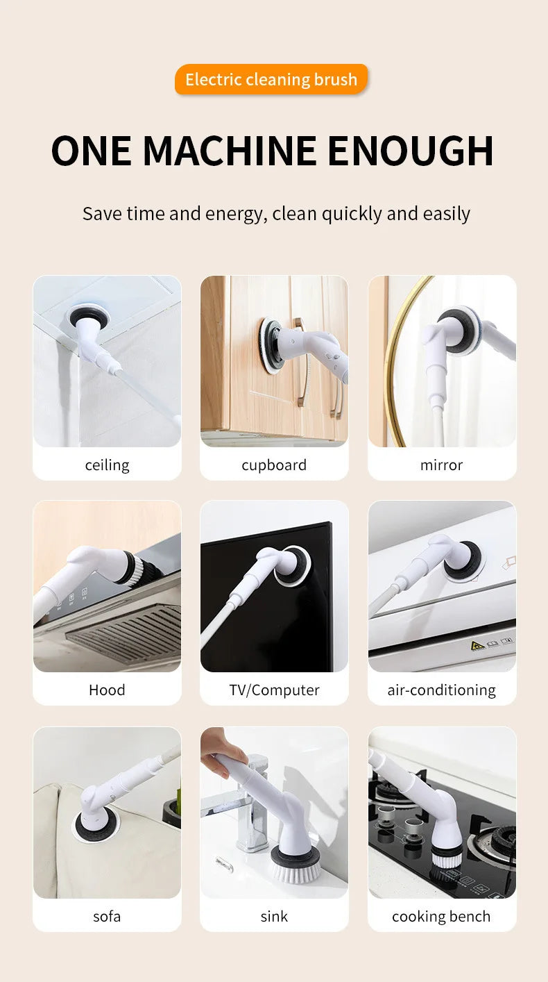 Electric Spin Scrubber Cordless Multi-Function Low Noise Electric Cleaning Brush Replaceable Brush Heads And Adjustable Handle