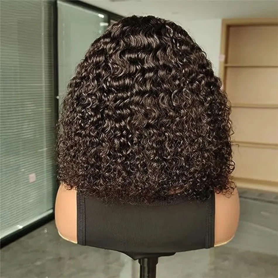 Deep Wave Lace Frontal Wigs 4x4 5x5 Glueless Wig Bob Wig Human Hair Pre Plucked HD Transparent Lace For Women Natural Black 16In
