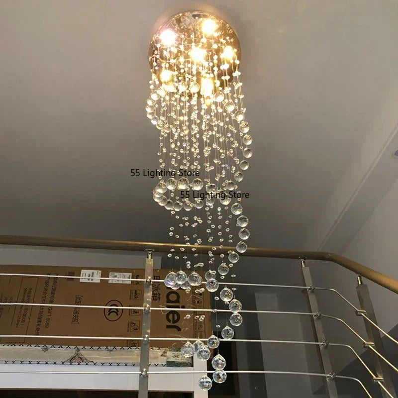 Modern Large K9 Crystal LED Chandeliers for Spiral Living Room Staircase Lamp Showcase Bedroom Kitchen Pendant Light Fixture