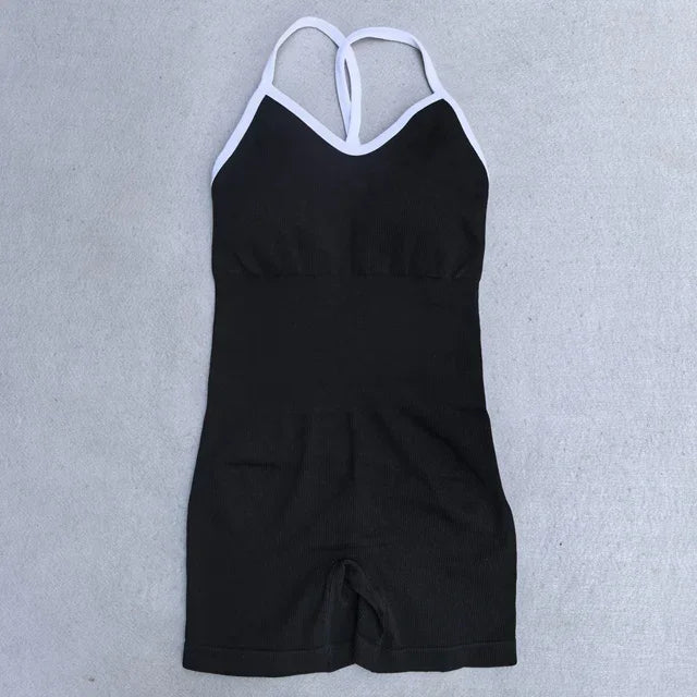 Summer Seamless Yoga Jumpsuit Women Gym Set Spaghetti Strap Leisure Workout Gym Shorts Padded Bra One-piece Fitness Bodysuits