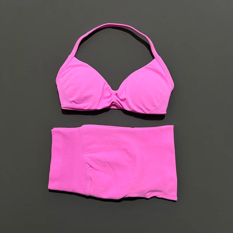 2 Piece Sports Yoga Set Sportswear Woman Gym Strappy Bra And Shorts Activewear Pilates Clothes Sports Workout Fitness Suit