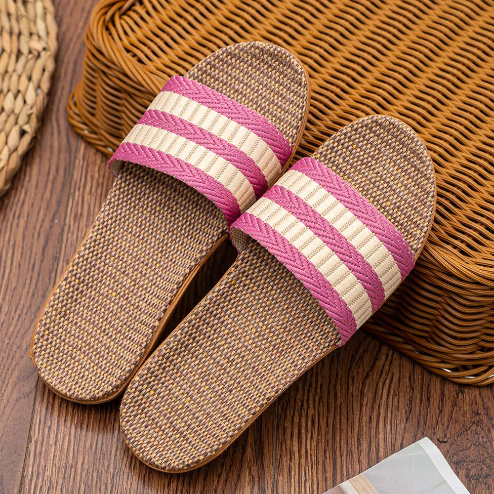 Summer Women Linen Slippers Lightweight Indoor Home Slippers Antislip Bedroom Shoes Soft Bottom Flat Sandals Fashion Slippers