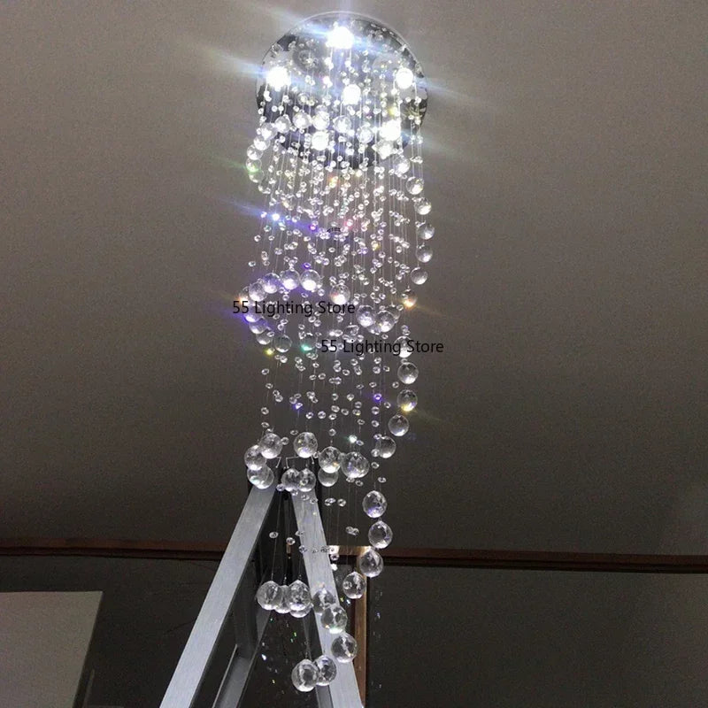 Modern Large K9 Crystal LED Chandeliers for Spiral Living Room Staircase Lamp Showcase Bedroom Kitchen Pendant Light Fixture