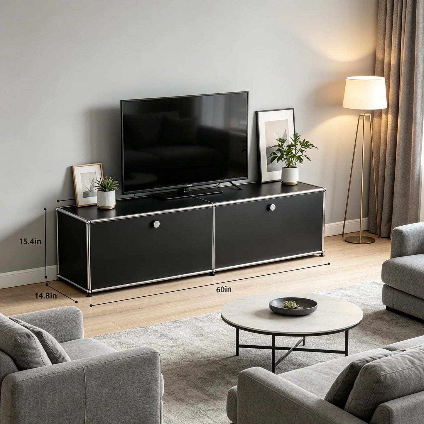 Modern Modular TV Stand Cabinet Stainless Steel Frame Media Console with Storage Drawer Lowboard Living Room Furniture