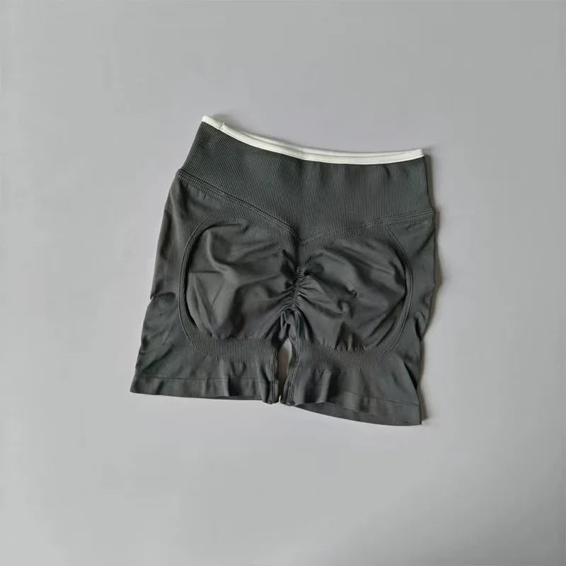 Sexy Seamless Color Blocked Yoga Shorts, Tight Fitting Peach Hip Lifting Sports, Women's Outdoor Running And Fitness Pants
