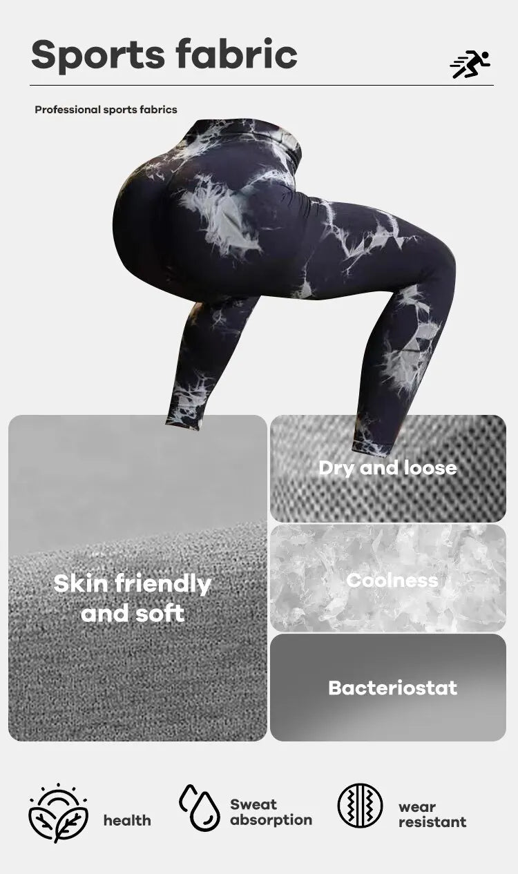 Women's High Waist Yoga Pants Tie-dye Seamless Hip Lift Leggings High Stretch Breathable Running Sports Fitness Pants