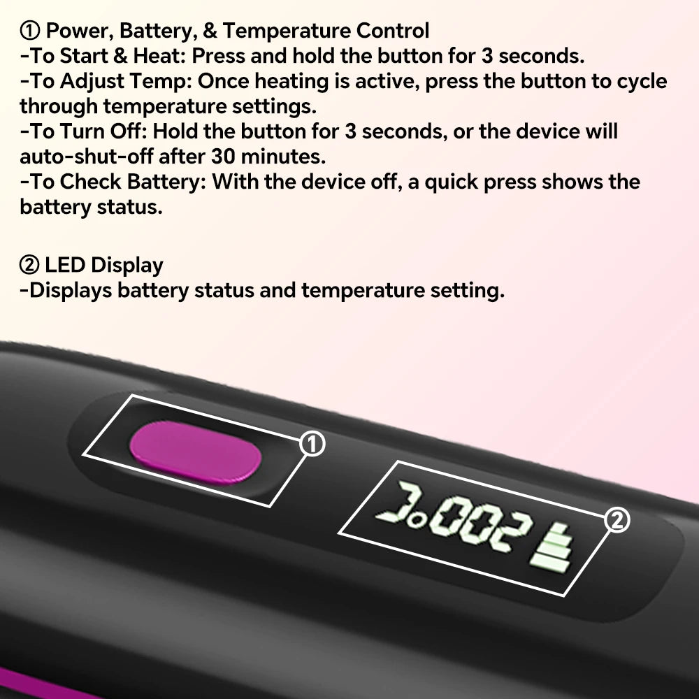 Hair Straightener Brush with 3 Temp Settings, Fast Heating & Auto-off, Portable Rechargeable Ionic Straightening Comb for Women