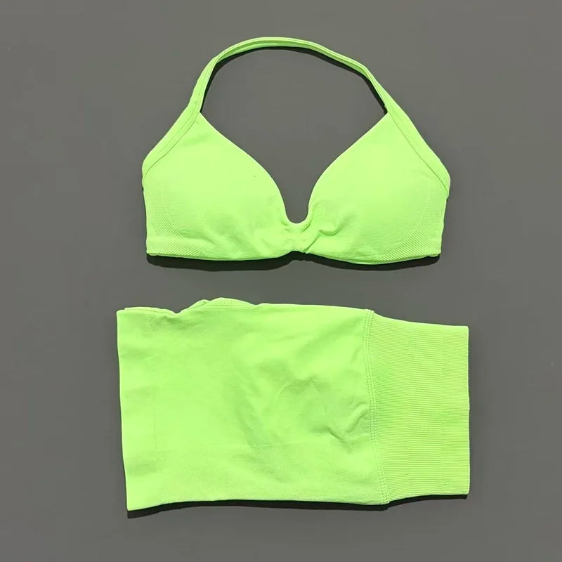 2 Piece Sports Yoga Set Sportswear Woman Gym Strappy Bra And Shorts Activewear Pilates Clothes Sports Workout Fitness Suit