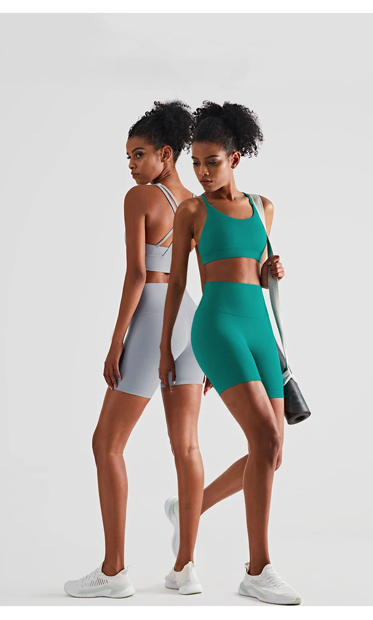 2024 New Yoga Shorts Sets Shockproof Vest High Waist Shorts Breathable Women's Tight Fitting Sports Yoga Sexy Crop Top Gym Set