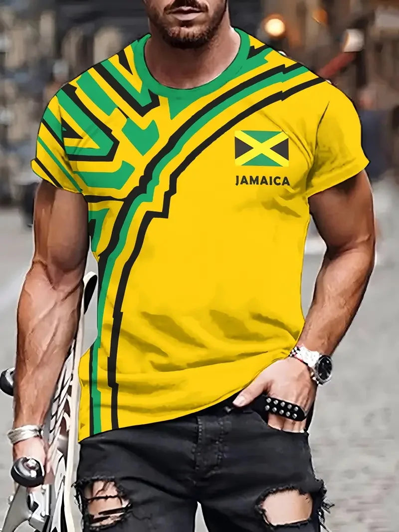 3D Print Jamaica Hummingbird Graphic T-Shirt For Men Casual Short Sleeve Crew Neck Tshirts Men's Plus Size  Jamaica Flag Tshirt