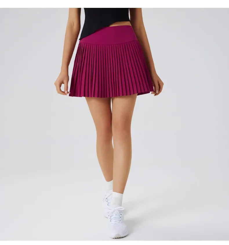 High Waist Women Tennis Pleated Skirt with Inner Lining High Waist Double Layer Design Sport Sexy Fitness Yoga Shorts Dancing