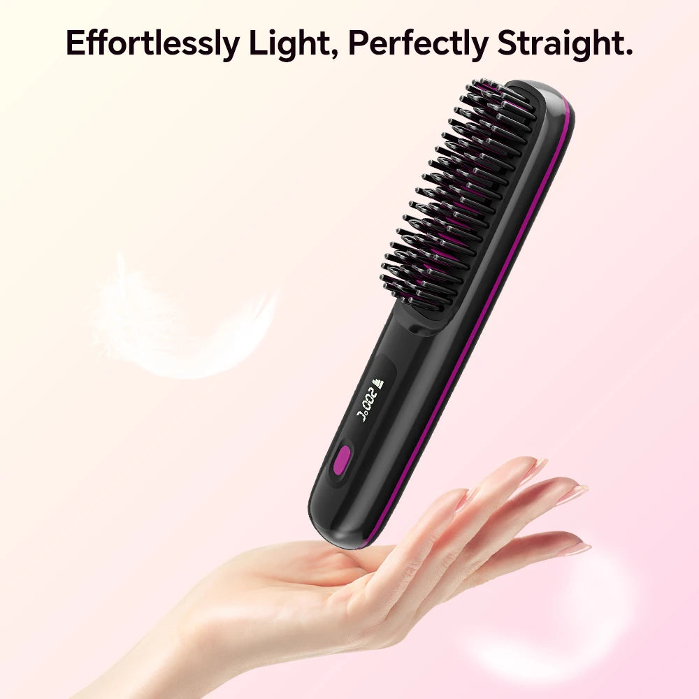 Hair Straightener Brush with 3 Temp Settings, Fast Heating & Auto-off, Portable Rechargeable Ionic Straightening Comb for Women