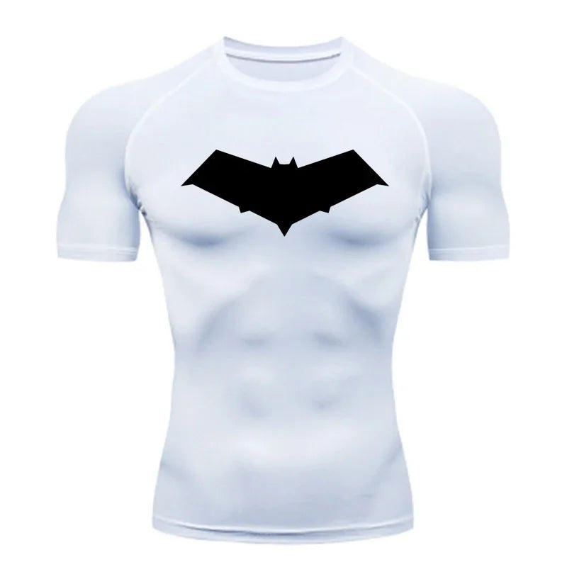 Summer Casual Run Compression T-Shirt Men Tops Bat Print Quick-Dry Fitness Gym Sportswear MMA Rashguard Jersey Workout Tee Male