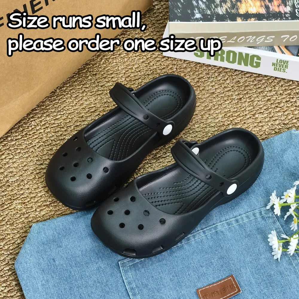 Summer New Women's Cute Ballet Hole Shoes Retro EVA Outer Wear Mary Jane Shoes Anti Slip Outdoor Beach Sandals