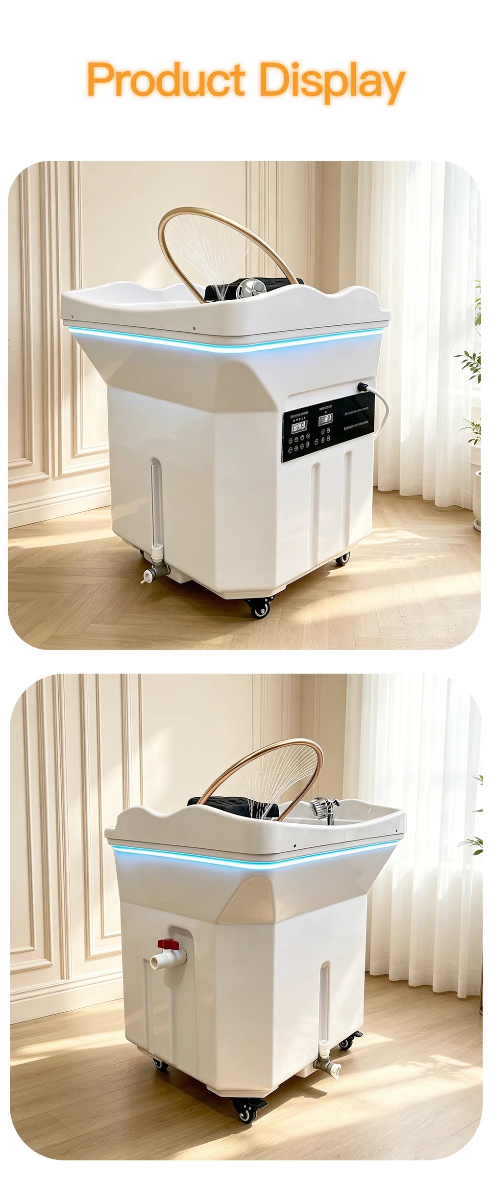 Head SPA Shampoo Basin with 60L Water Storage Tank, Water Heating, No Need to Connect Water Pipe, Head SPA Basin for Massage Bed
