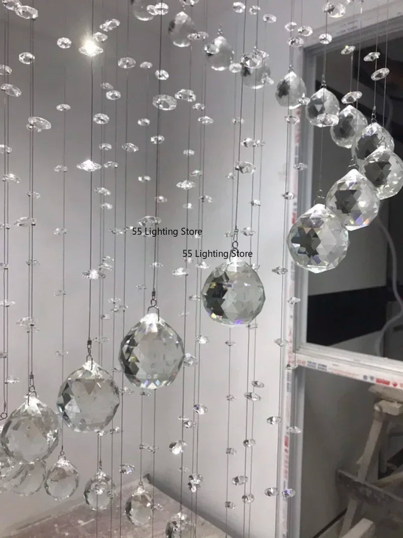 Modern Large K9 Crystal LED Chandeliers for Spiral Living Room Staircase Lamp Showcase Bedroom Kitchen Pendant Light Fixture