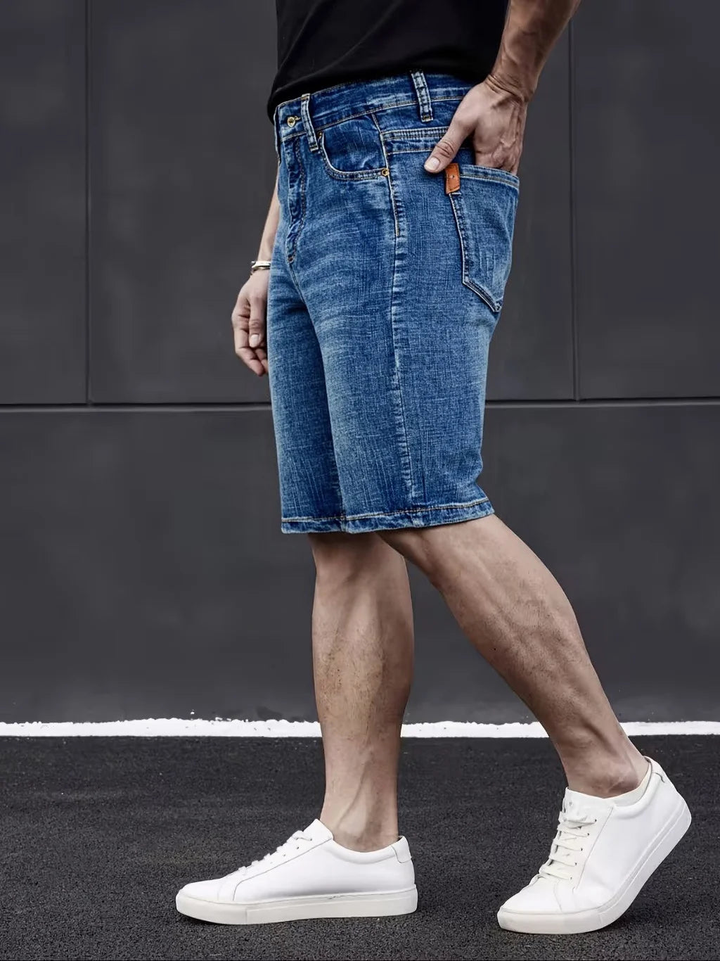 Wthinlee New Business Men's Jeans Casual Straight Stretch Fashion Classic Blue Black Men's Summer Denim Shorts Knee-Length