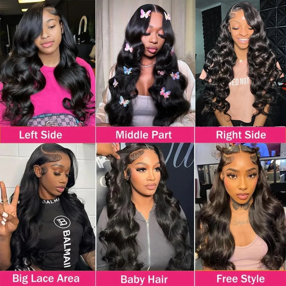 200 Density Body Wave 13x4 HD Transparent Lace Front Human Hair Wig Black 13x6 Lace Frontal Wigs 30 40 Inch PrePlucked Lace