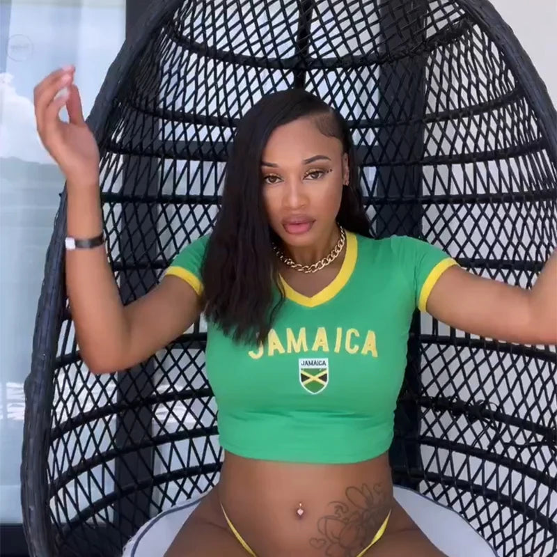 Y2k Summer Shoet Sleeve T-shirts Harajuku Fashion Women Sexy Tops 2024 Gothic Clothing Crop Tops Women JAMAICA Aesthetics Tshirt