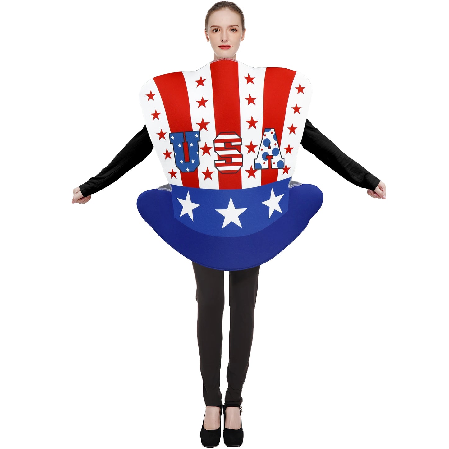 [You're My Secret] Uncle Sam Hat Shaped Costume USA Stars Stripes Funny Novelty Outfit 4th of July Printed Patriotic Dress Up