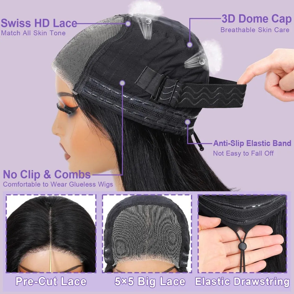Wear And Go Glueless Bob Wig Human Hair Pre Plucked Pre Cut 5X5 Hd Transparent Lace Front Wigs For Women Straight Short Bob Wigs