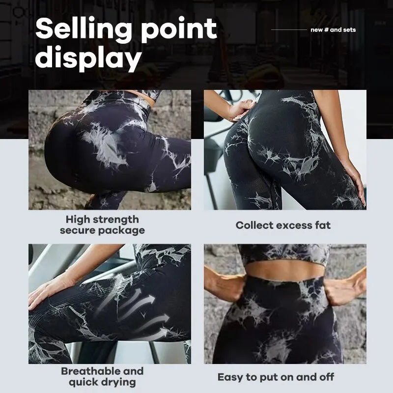Women's High Waist Yoga Pants Tie-dye Seamless Hip Lift Leggings High Stretch Breathable Running Sports Fitness Pants
