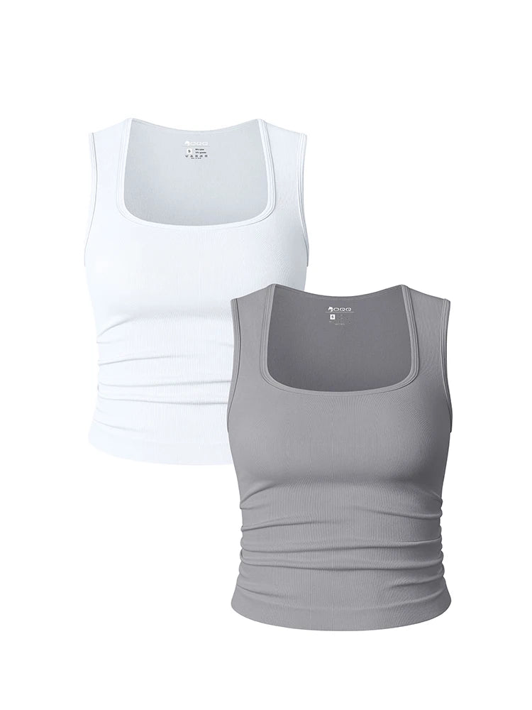 Women U Neck Ribbed Tank Top Summer Basic Elastic Solid Color Top Sexy Sleeveless Casual Sports Yoga Women's Vest