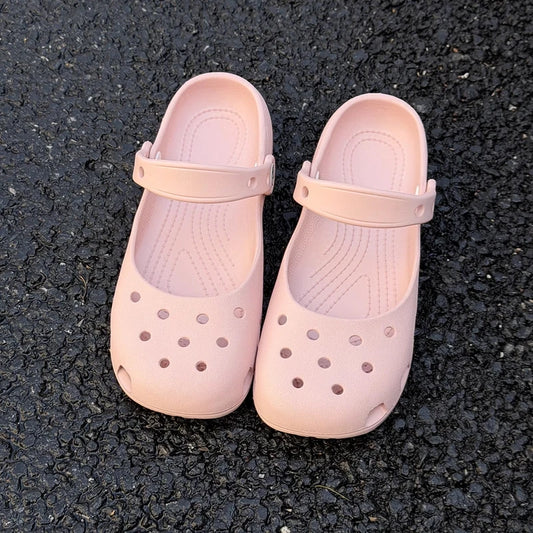 Summer New Women's Cute Ballet Hole Shoes Retro EVA Outer Wear Mary Jane Shoes Anti Slip Outdoor Beach Sandals