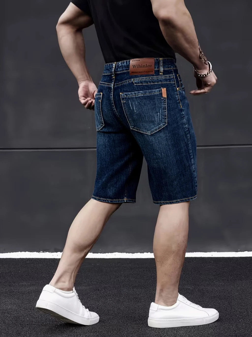 Wthinlee New Business Men's Jeans Casual Straight Stretch Fashion Classic Blue Black Men's Summer Denim Shorts Knee-Length