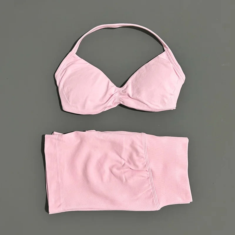2 Piece Sports Yoga Set Sportswear Woman Gym Strappy Bra And Shorts Activewear Pilates Clothes Sports Workout Fitness Suit